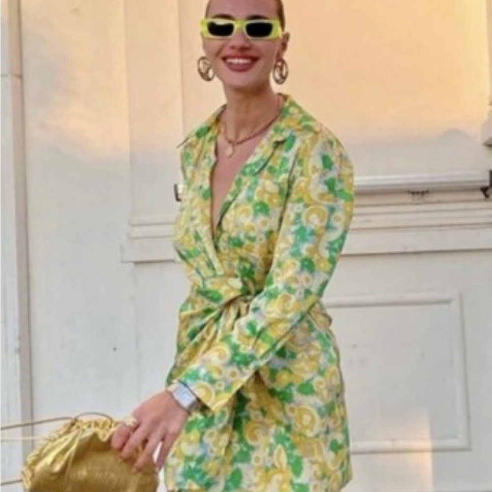 Zara Yellow & Green Floral Wrap Dress